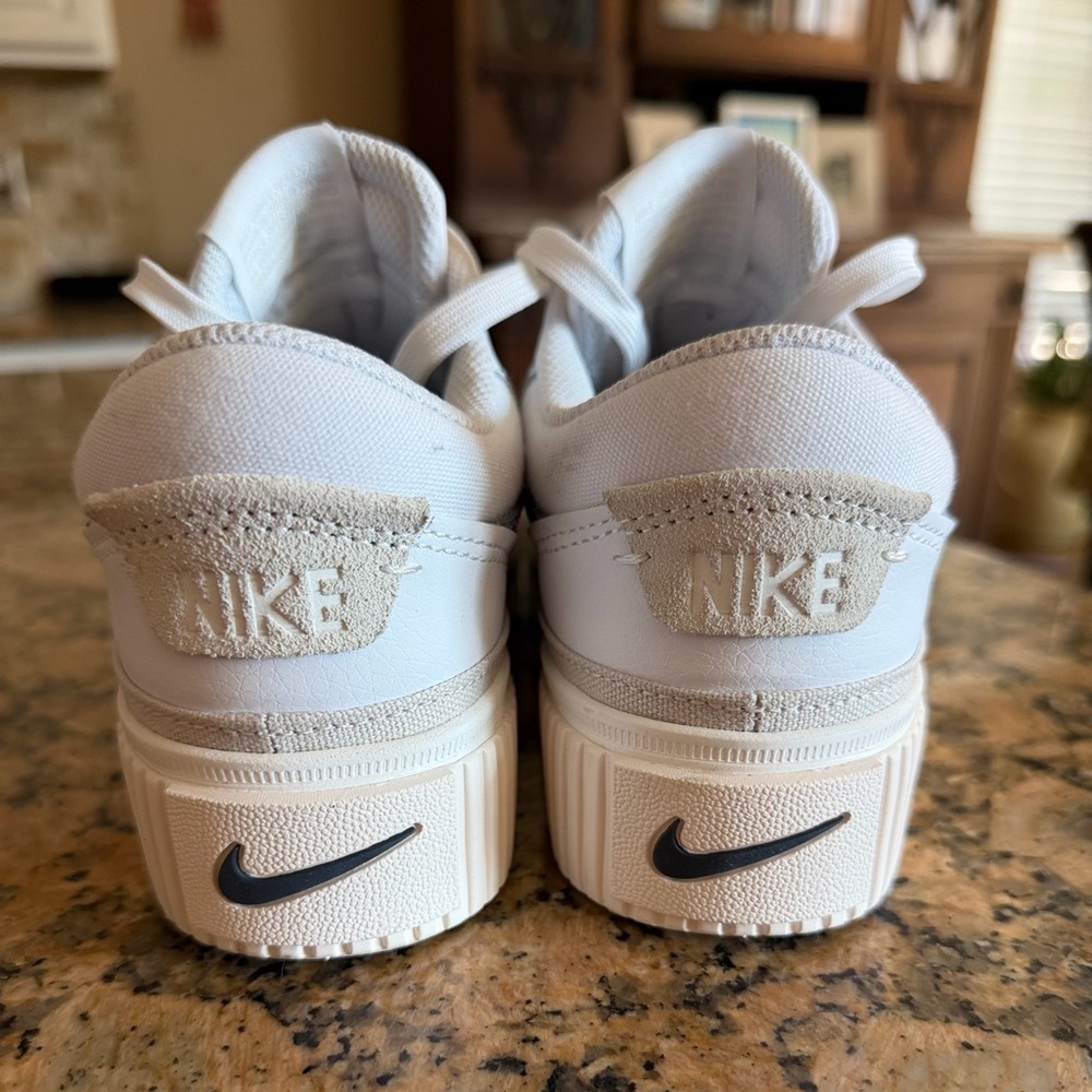 Nike White Sneakers with Blue Swoosh Platform - Picture 10 of 15